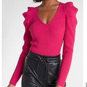NWT —> Hot Pink Puff Sleeve sweater